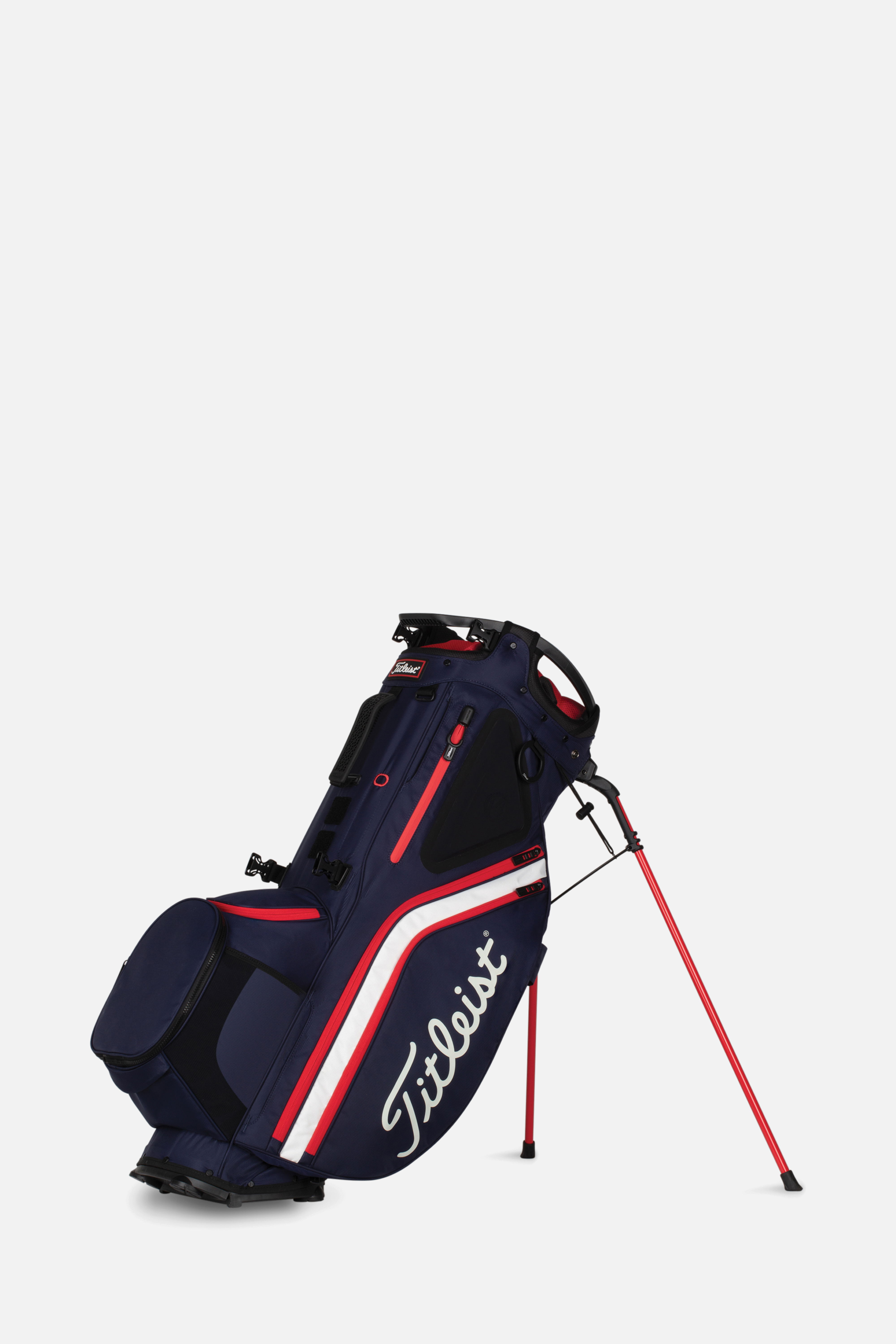 titleist hybrid 14 stand bag silver white red